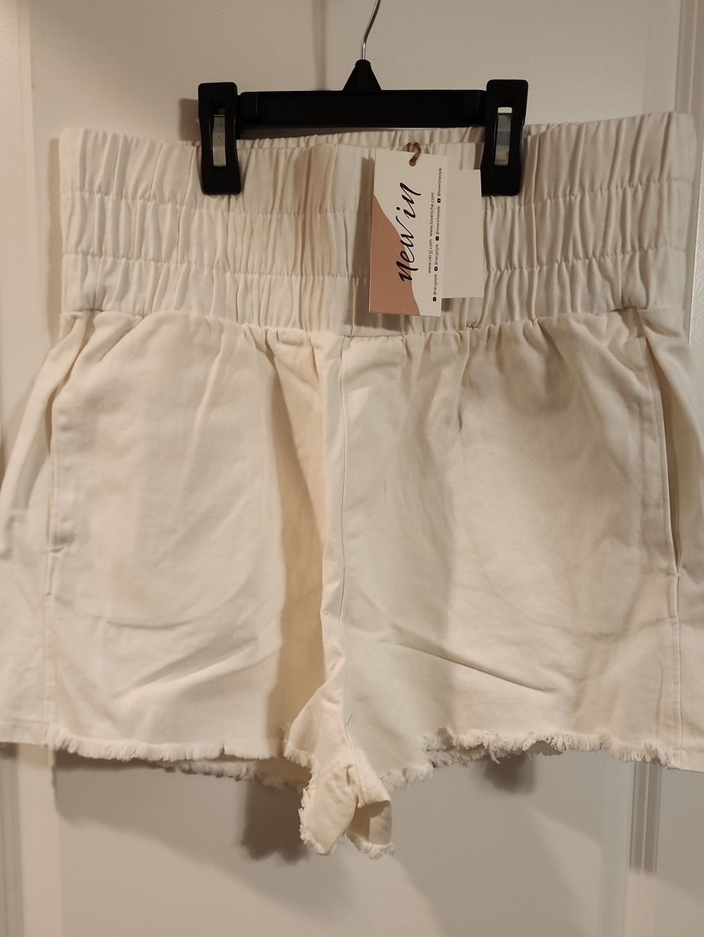 Women's White Elastic High Waist Shorts